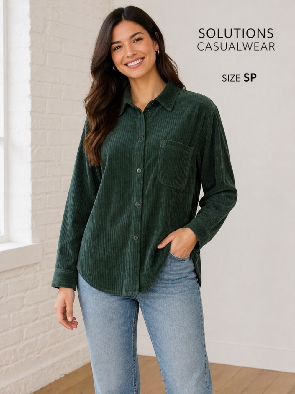 Solutions Casualwear Green Corduroy Button-Up Shirt layering cottagecore/SP